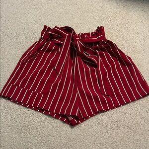SHEIN striped red women's paper bag shorts